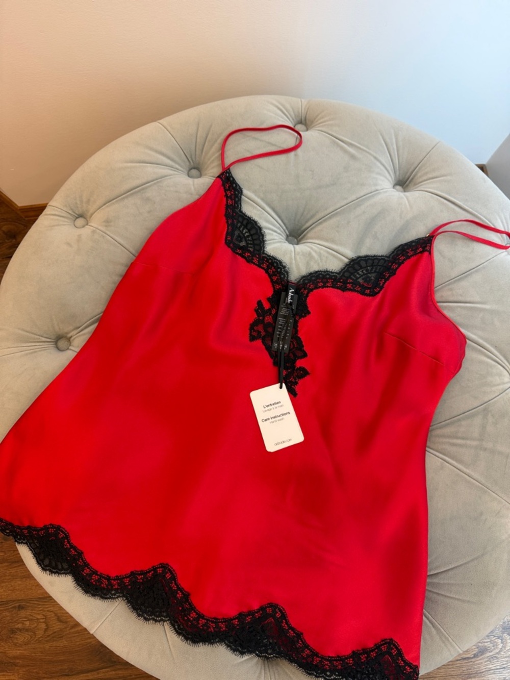 Aubade Red Silk Camisole with Black Lace Trim